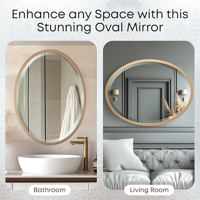 OVALCREST - Oval Wooden Beveled Wall Mirror for Home Decor, Bathroom, Vanity, Bedroom, Living Room, Hallway - London Style (Gold Spray) 17.1 x 21.1