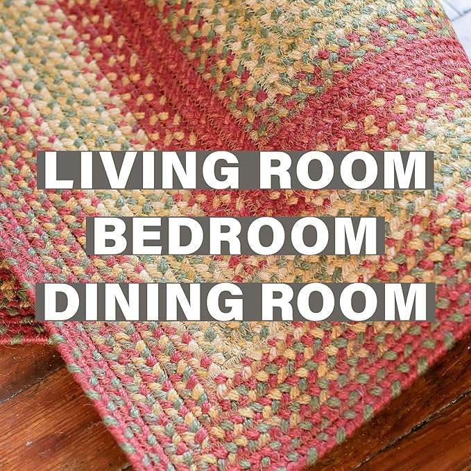 Homespice Cider Barn Cranberry Red Braided Area Rugs, Jute, 5x8' Rectangle - Perfect Country Primitive Decor for Dining Room, Bedroom, Everywhere