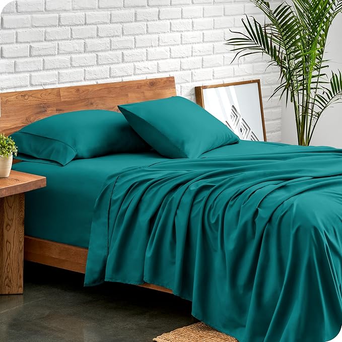 Bare Home Split King Sheet Set - 1800 Ultra-Soft Microfiber Bed Sheets - Double Brushed - Deep Pockets - Easy Fit - 5 Piece Set - Bed Sheets & Pillowcases (Split King, Emerald)