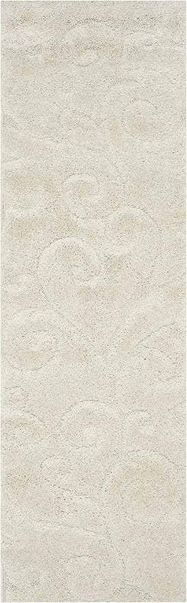 SAFAVIEH Florida Shag Collection Runner Rug - 2'3" x 11', Creme & Creme, Scroll Design, Non-Shedding & Easy Care, 1.2-inch Thick Ideal for High Traffic Areas in Living Room, Bedroom (SG455-1111)