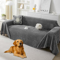 HAOMAIJIA Faux Fur Sofa Covers Couch Covers for 3 Cushion Couch Sofa Pet Friendly Soft Non Slip Couch Cover for Dogs Washable Sectional Couch Covers L Shape Furniture Protector (Grey, 91"x134")