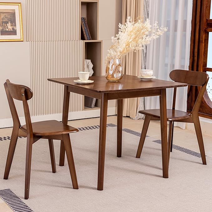 DELAVIN Soild Wood Dining Chairs Set of 2, Oak Wood Kitchen Chairs, Mid Century Modern Dining Room Chairs, Walnut