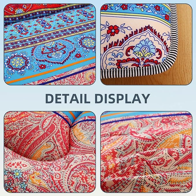 Bohemian Retro Japanese Floor Mattress, Vintage Floral Tatami Floor Mat, Portable Roll up Futon Mattress for Guest,Tavel (C,Twin 80" x 36")