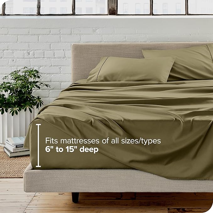 Bare Home Split King Sheet Set - 1800 Ultra-Soft Microfiber Bed Sheets - Double Brushed - Deep Pockets - Easy Fit - 5 Piece Set - Bed Sheets (Split King, Olive)