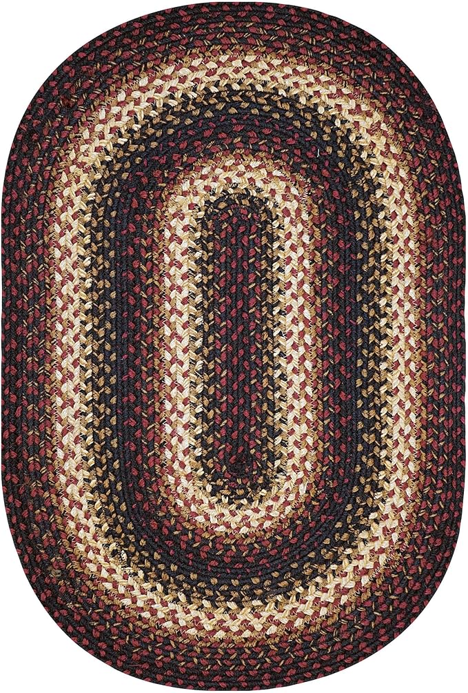 Homespice Prescott Jute Braided Oval Rugs 5x8' - Primitive Style Red and Black Rugs for Living Room and Dining Room