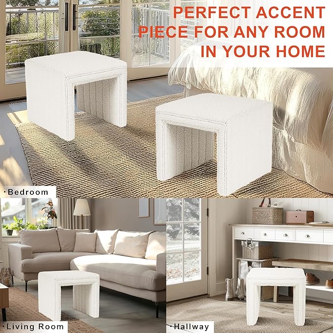 HomePop Modern Channel Tufted Ottoman Home Décor|Ottoman for Living Room & Bedroom - Cream Boucle