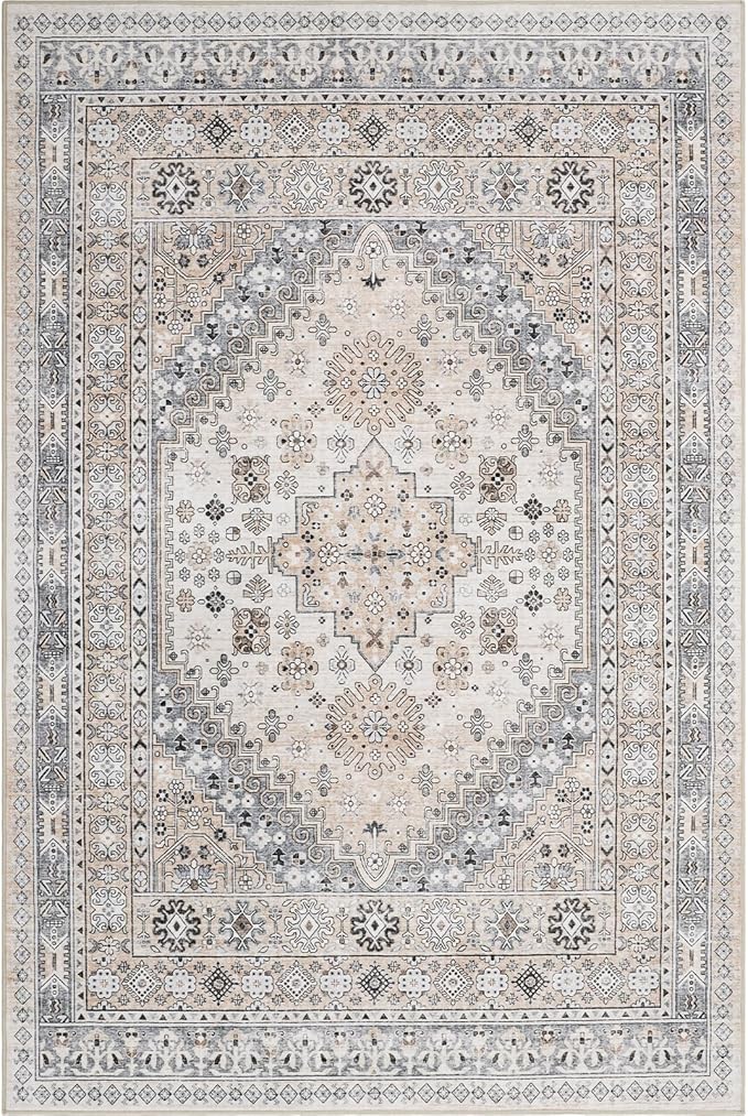 zesthome 10x14 Area Rugs,Stain Resistant Washable Rug,Ultra-Thin Rugs for Living Room,Bedroom,Non-Slip Backing Home Decor Large Area Rug (Beige,10'x14')