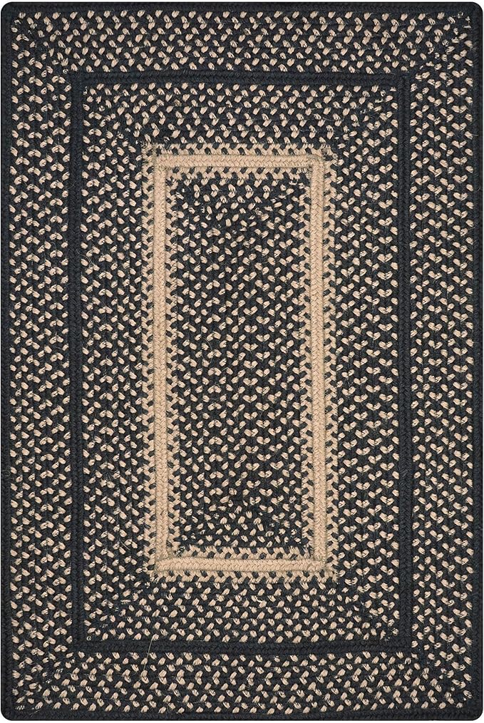 Homespice Manchester Black Braided Area Rugs, Jute, 8x10' Rectangle - Perfect Country Primitive Decor for Dining Room, Bedroom, Everywhere