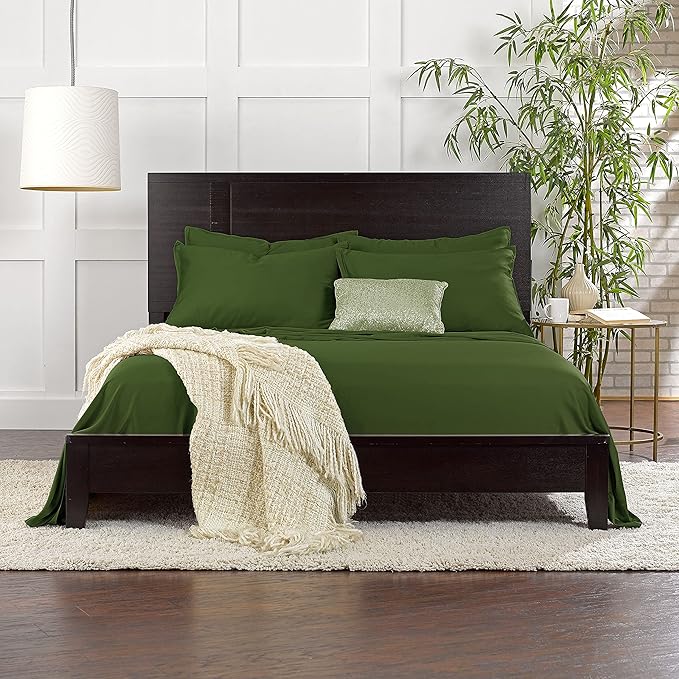 California King Sheets by Pure Bamboo, Genuine 100% Organic Viscose Derived from Bamboo Bed Sheet Set, Soft & Cooling, Double Stitching, Lifetime Quality Promise (California King, Pesto)