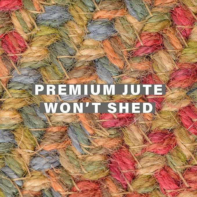 Azalea Multicolor Braided Oval Area Rugs, Jute, 5x8' - Perfect Country Primitive Decor for Living Room, Dining Room, Everywhere