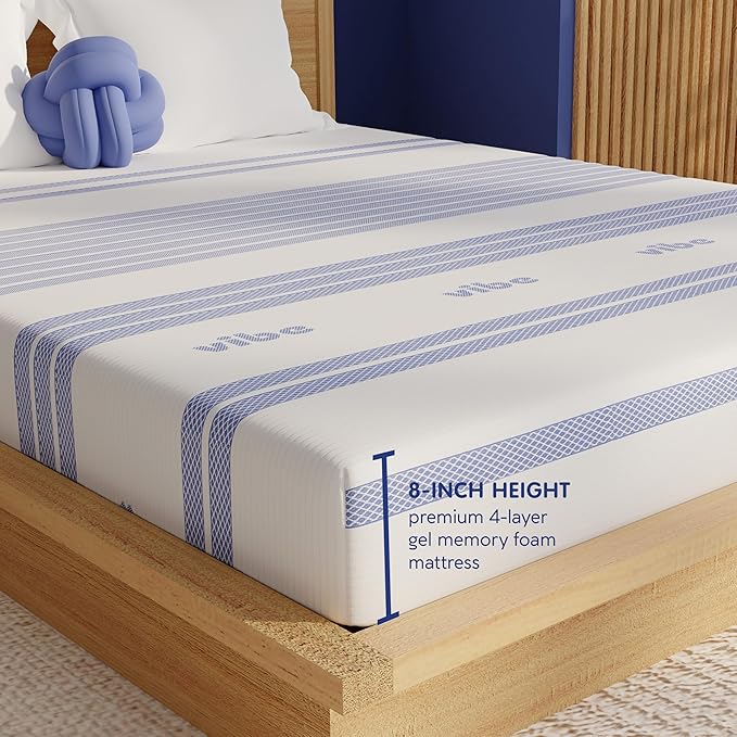 Vibe Gel Memory Foam Mattress, Fiberglass Free 8-Inch CertiPUR-US Certified Bed-in-a-Box, California King, White
