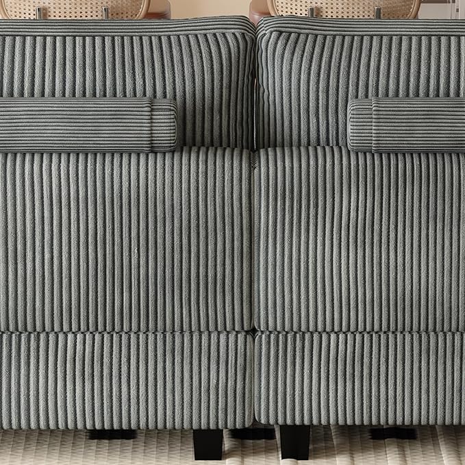 Eafurn Oversized Symmetrical U Shaped Modular Sectional Sofa with Double Chaise Lounge, Reversible Corduroy Upholstered Sofa Extra Wide Deep Seat Sleeper Sofas Couches w/ 2 Pillows