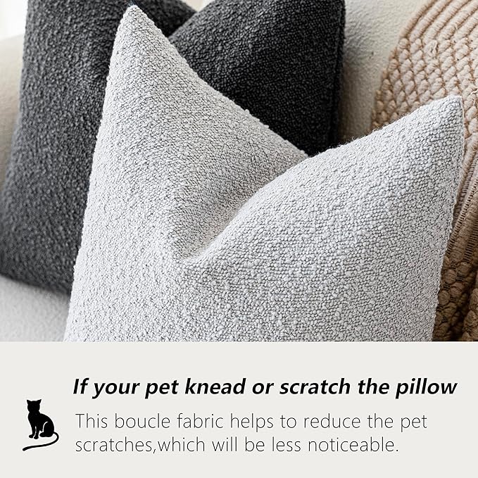 Foindtower Pack of 2 Textured Boucle Throw Pillow Covers Accent Solid Decorative Pillow Cases Cozy Woven Couch Cushion Case for Chair Sofa Bedroom Living Room Home Decor, 20 x 20 Inch,Light Grey