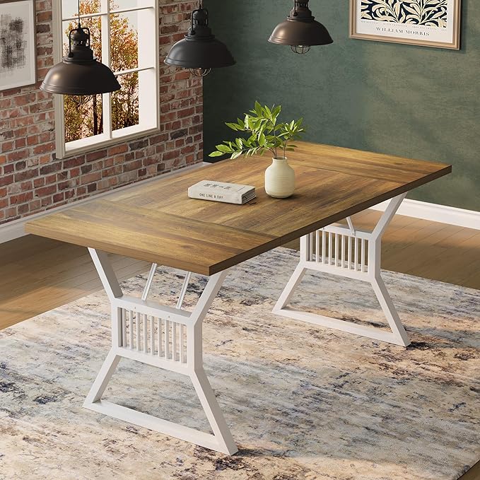 GarveeHome 70.8 Inch Dining Table 4-6 Person, Kitchen Table with Heavy Duty Metal Legs, Farmhouse Dining Room Table for Kitchen, Living Room