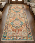 2x6 Washable Runner Rug for Hallways, Non Slip Vintage Rug, Soft Low Pile Long Print Distressed Carpet Runners for Kitchen Bedroom Entryway Bathroom Living Room Rusty Orange