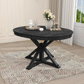 Retro Style Round Dining Table with 12" Removable Leaf for Kitchen/Living Room, Space-saving Solid Wood Tabletop Extendable Circular to Oval (42" to 54") with X-shaped Base Legs for Apartment Bistro