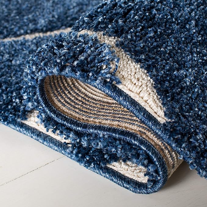 SAFAVIEH Florida Shag Collection Area Rug - 5' Square, Dark Blue & Cream, Scroll Design, Non-Shedding & Easy Care, 1.2-inch Thick Ideal for High Traffic Areas in Living Room, Bedroom (SG455-6511)