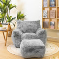Bean Bag Chair with Ottoman, Armrest Bean Bag Chairs with Filler, Ultra Soft Fluffy Faux Fur Bean Bag Chair with Foot Rest, Plush Lazy Sofa with Foot Stool for Living Room, Dorm