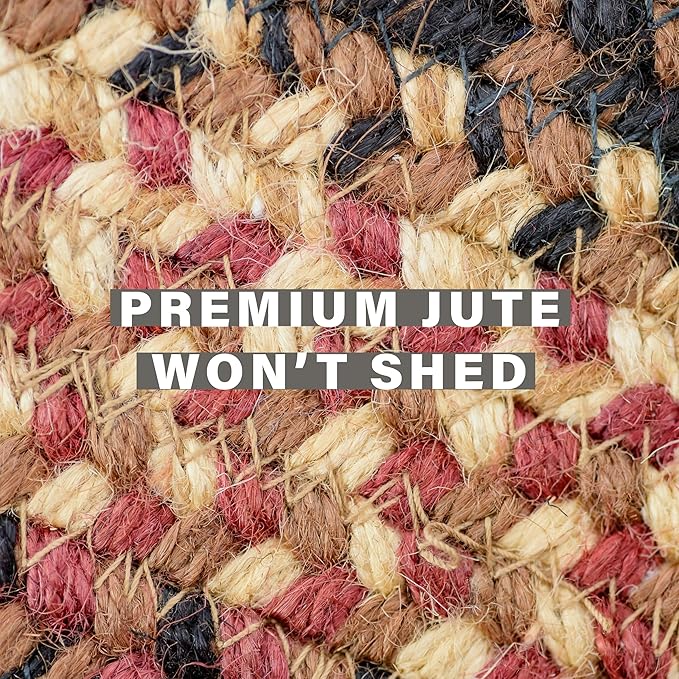 Homespice Prescott Jute Braided Oval Rugs 5x8' - Primitive Style Red and Black Rugs for Living Room and Dining Room