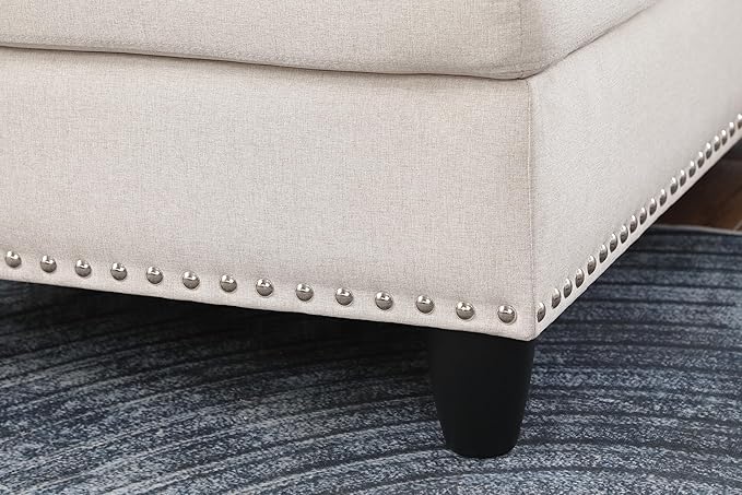 Ball & Cast 98" L Shaped Sectional Couch for Living Room with Coffee Table and Nailhead Trim,4 Seat Linen Upholstered Modular Sectional Sofa Set 2 PCS W/Chaise and Cup Holders,for Home,Office,Beige
