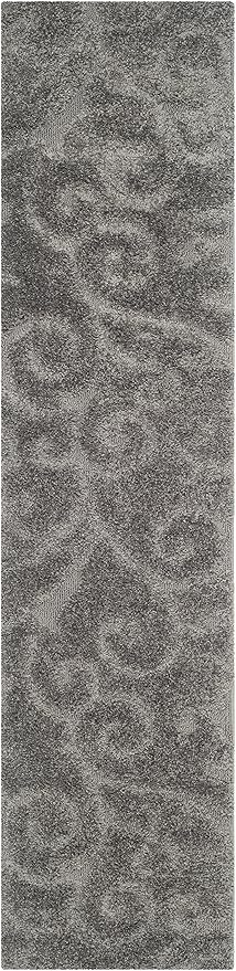 SAFAVIEH Florida Shag Collection Runner Rug - 2'3" x 13', Grey, Scroll Design, Non-Shedding & Easy Care, 1.2-inch Thick Ideal for High Traffic Areas in Living Room, Bedroom (SG455-8013)