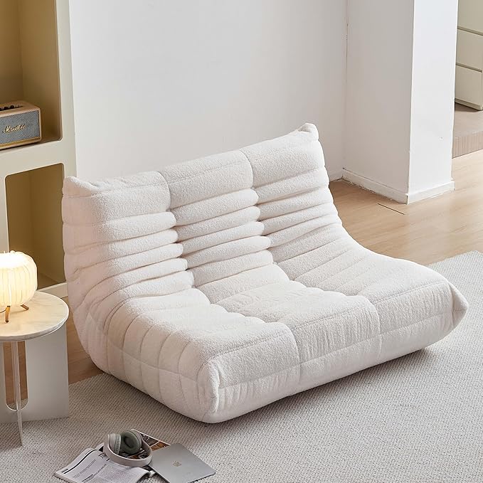Bean Bag Chair for Adults, Oversized Loveseat Fireside Chair Comfy Lazy Floor Sofa, 2 Seater Lazy Sofa Couch Memory Foam Bean Bag for Living Room, Bedroom Apartment Office (Beige)