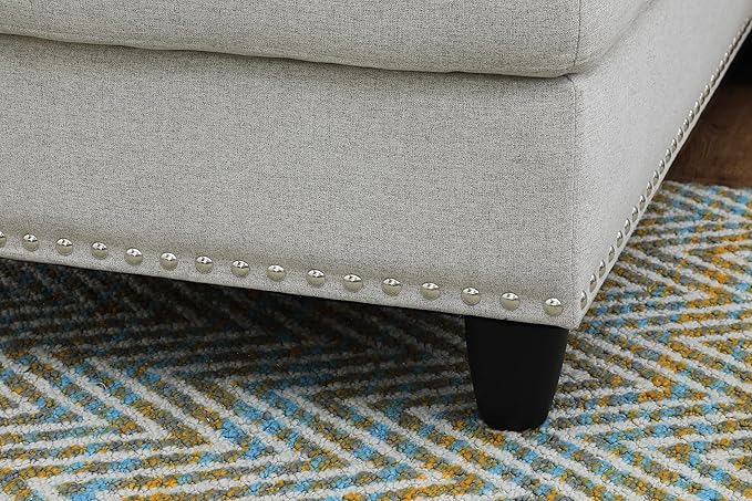 Ball & Cast 98" L Shaped Sectional Couch for Living Room with Chaise & Storage Ottoman,4 Seat Linen Upholstered Modular Sectional Sofa Set 3 PCS W/Cup Holder & Nailhead Trim,for Home,Office,Light Gray