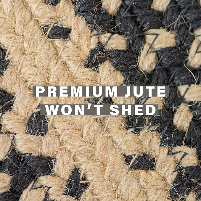 Manchester Jute Braided Rugs 20x30 - Primitive Style Black and Tan Rug to Use in Country Kitchen, Entryways and Bathrooms