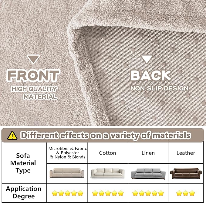 MYSKY HOME Couch Cover Sofa Covers for 3 Cushion Couch, Dog Couch Covers Protector for Sectional Sofa, Non Slip Soft Sofa Slipcover Modern Furniture Protector for Pet, 91" x 134", Oat