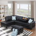 Ball & Cast 98" L Shaped Sectional Couch for Living Room with Chaise & Storage Ottoman,4 Seat Faux Leather Upholstered Modular Sectional Sofa Set 3 PCS W/Cup Holder&Nailhead Trim,for Home,Office,Black