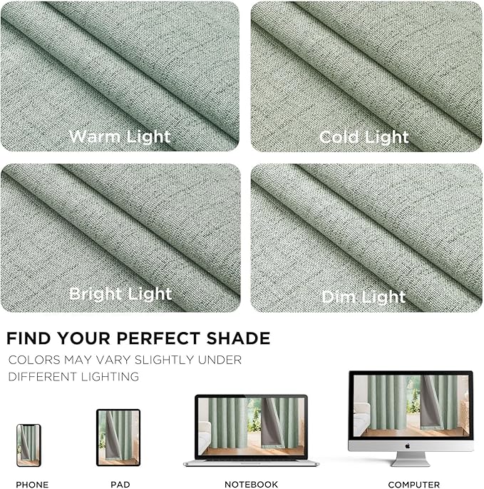 Joydeco 100% Blackout Curtains for Bedroom - Natural Linen Curtains 42" W x 72" L Long, Thermal Insulated 2 Panels Light Blocking Drapes, Rod Pocket & Back Tabs, Darkening Privacy for Living Room