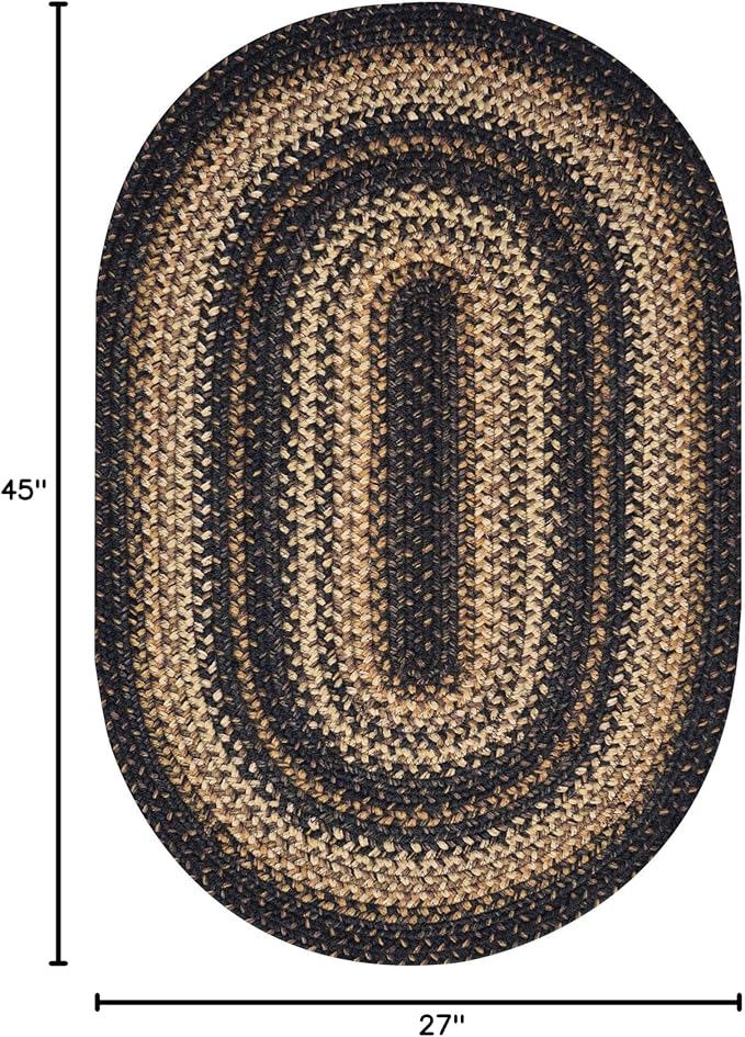 Homespice 27x45” Black Oval Braided Rug. Kilimanjaro Black Jute Oval Rug. Uses- Entryway, Kitchen Rugs, Bathroom Rugs. Reversible, Rustic, Country, Primitive, Farmhouse Decor Rug