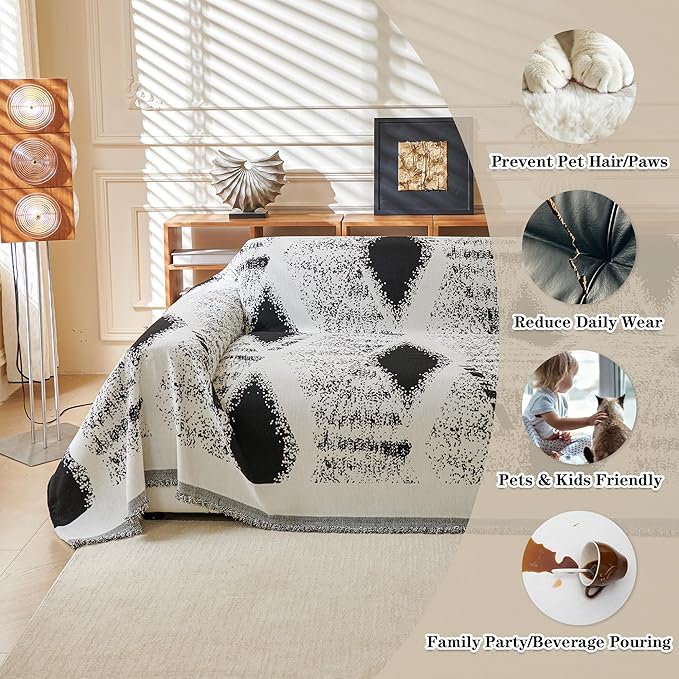 MYSKY HOME Couch Cover for Sectional Sofa Set Boho Geometric Furniture Sofa Cover Washable for Dog Cat Pets Couch Cover 3 Cushion Couch Sofa Chenille Couch Protector Multi-Use Cover Blanket, 71" X134"
