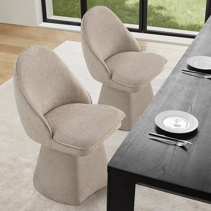 Swivel Dining Chairs Modern Desk Chair Upholstered Linen Fabric Side Chair for Kitchen Dining Room Bedroom,Khaki,4 Box