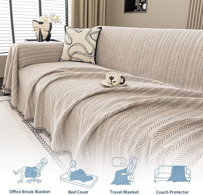 Nobildonna Sofa Cover Washable Soft Thicken Chenille Couch Cover with Tassel,Waterproof Sofa Slipcover for 3-4 Cushion Couch,Sectional Sofa,L-Shaped Furniture Protector Pet-Friendly,Brown 91"x134"