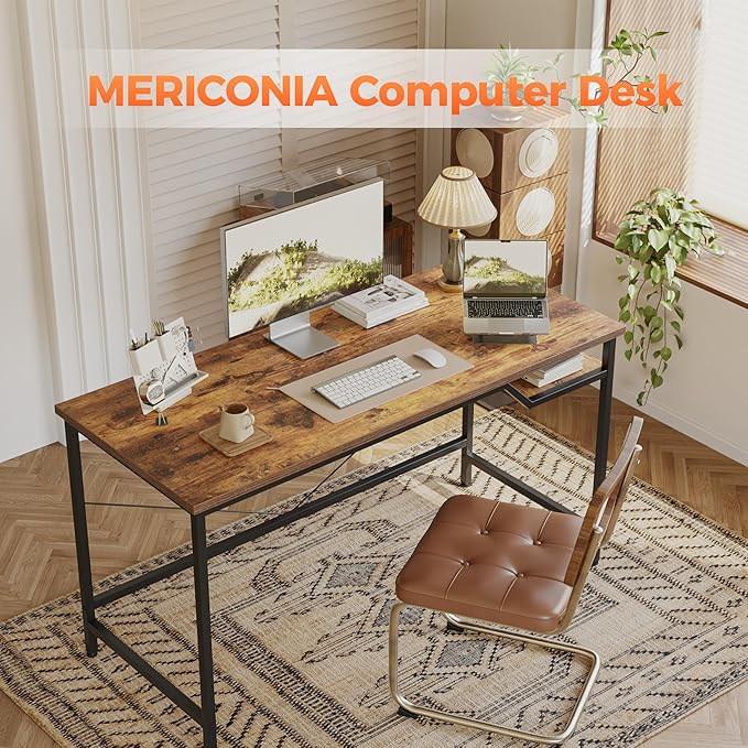 Computer Desk 48 X 24 inch, Gaming Desk for Small Spaces, Modern Simple Style Table for Home Office, Study Student Writing Table (Shelf, Rustic Brown, 48 inch)