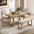 Ball & Cast 6-Piece Dining Table Set for 6 People, 60" Wood Dining Kitchen Table & Chairs Set, Dining Room Table with Upholstered Chairs and 1 Bench, Perfect for Dining Room, Kitchen,Natural