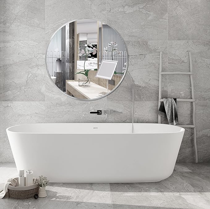 FrameWorks 24" Deluxe Contemporary Silver Circular Aluminum Mirror