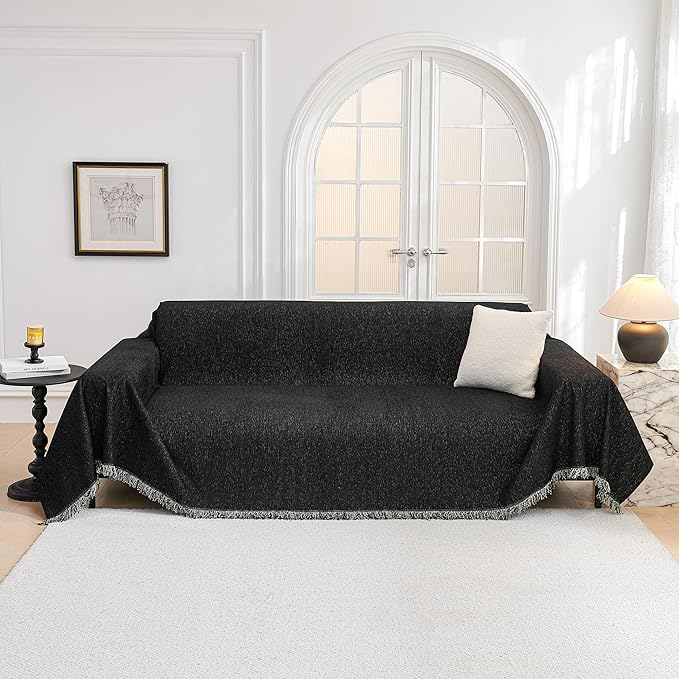 MYSKY HOME Sofa Cover - Non Slip Soft Couch Cover for Dogs, Washable Furniture Protector, 91"x134", Black
