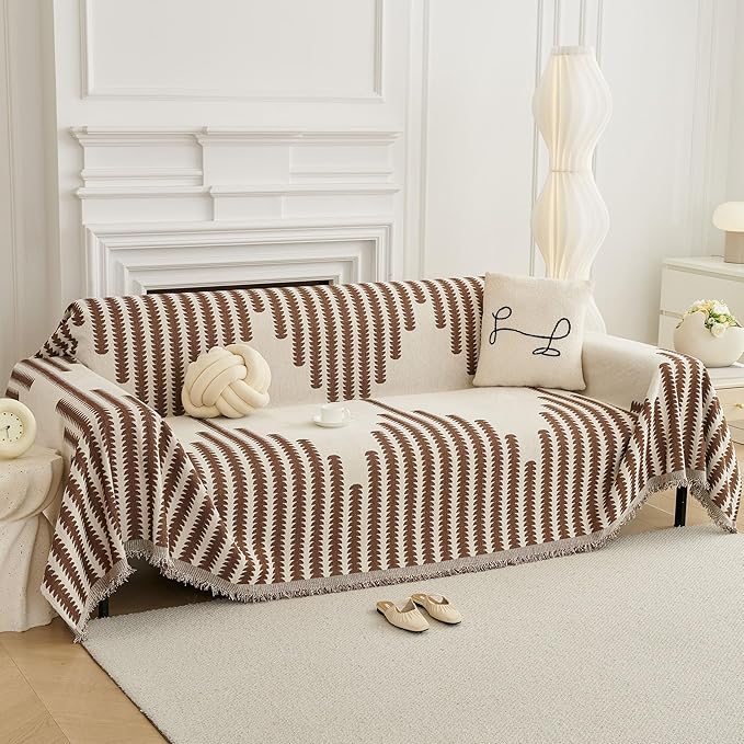 HAOMAIJIA Boho Sofa Covers Couch Covers for 3 Cushion Couch Sofa Pet Friendly Soft Thick Non Slip Couch Cover for Dogs Washable Sectional Couch Covers L Shape Furniture Protector (Brown, 71"x118")