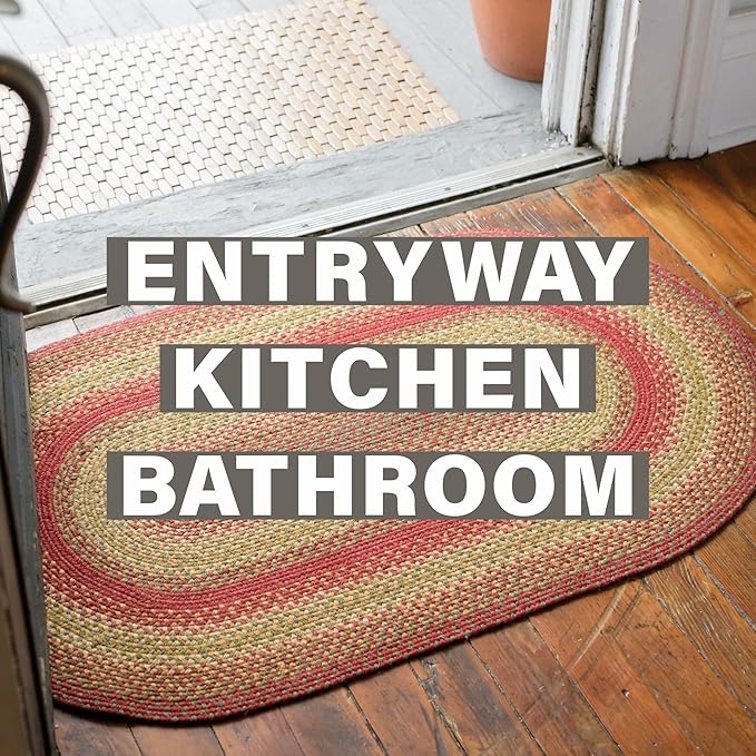 Homespice Cider Barn Cranberry Red Braided Oval Rugs, Jute, 16x24 - Perfect Country Rustic Decor for Kitchen, Bathroom, Everywhere