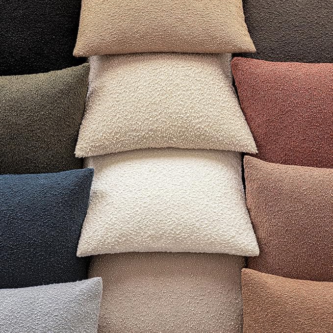 Foindtower Set of 2, Decorative Textured Boucle Throw Pillow Covers Accent Solid Pillow Cases Soft Cozy Couch Cushion Case for Chair Sofa Bedroom Living Room Home Decor 24x24 Inch Light Brown