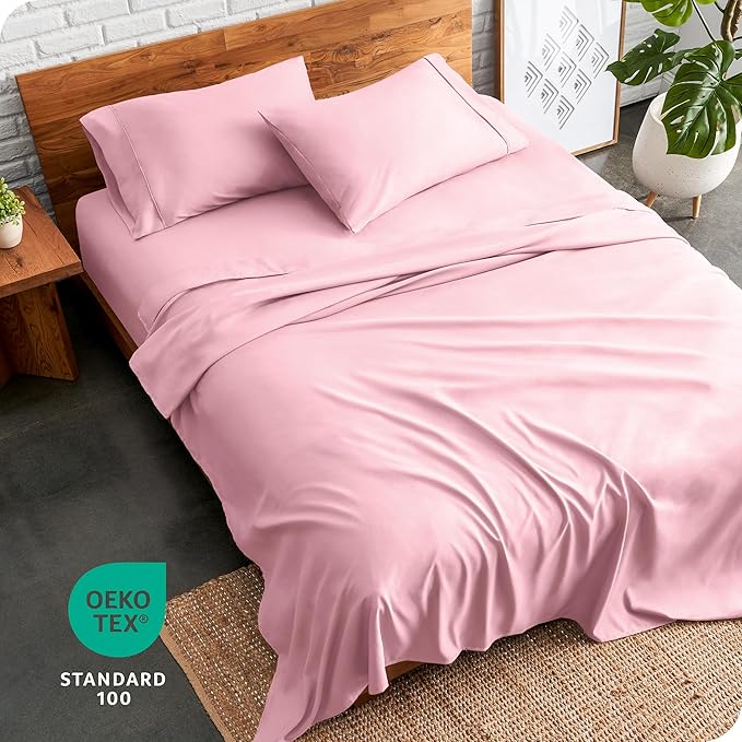 Bare Home Full XL Sheet Set - Luxury 1800 Ultra-Soft Microfiber Full Extra Long Bed Sheets - Double Brushed - Deep Pockets - Easy Fit - 4 Piece Set - Bedding Sheets & Pillowcases (Full XL, Light Pink)