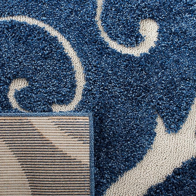 SAFAVIEH Florida Shag Collection Runner Rug - 2'3" x 15', Dark Blue & Cream, Scroll Design, Non-Shedding & Easy Care, 1.2-inch Thick Ideal for High Traffic Areas in Living Room, Bedroom (SG455-6511)