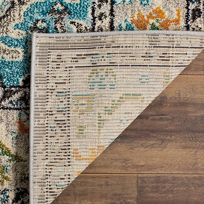SAFAVIEH Monaco Collection Area Rug - 5' Square, Grey & Light Blue, Boho Chic Medallion Distressed Design, Non-Shedding & Easy Care, Ideal for High Traffic Areas in Living Room, Bedroom (MNC243G)