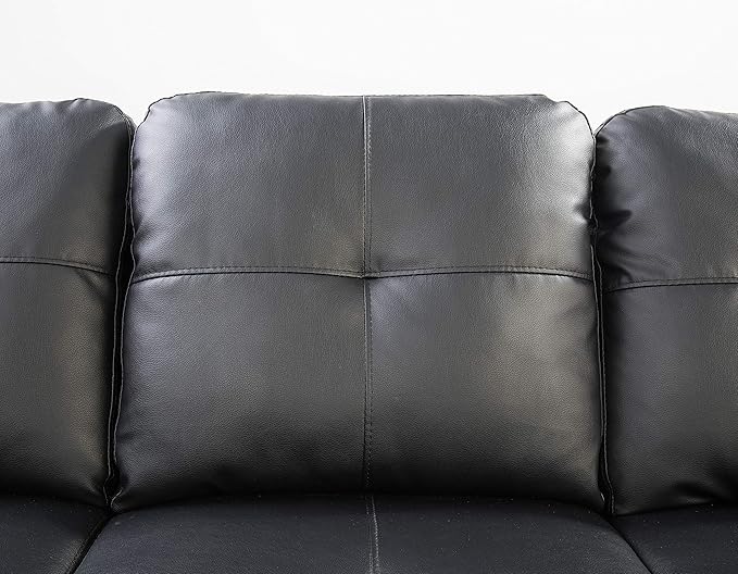 Ball & Cast 98" L Shaped Sectional Couch for Living Room with Chaise & Coffee Table,4 Seat Faux Leather Upholstered Modular Sectional Sofa Set 2 PCS W/Cup Holders & Nailhead Trim,for Home,Office,Black