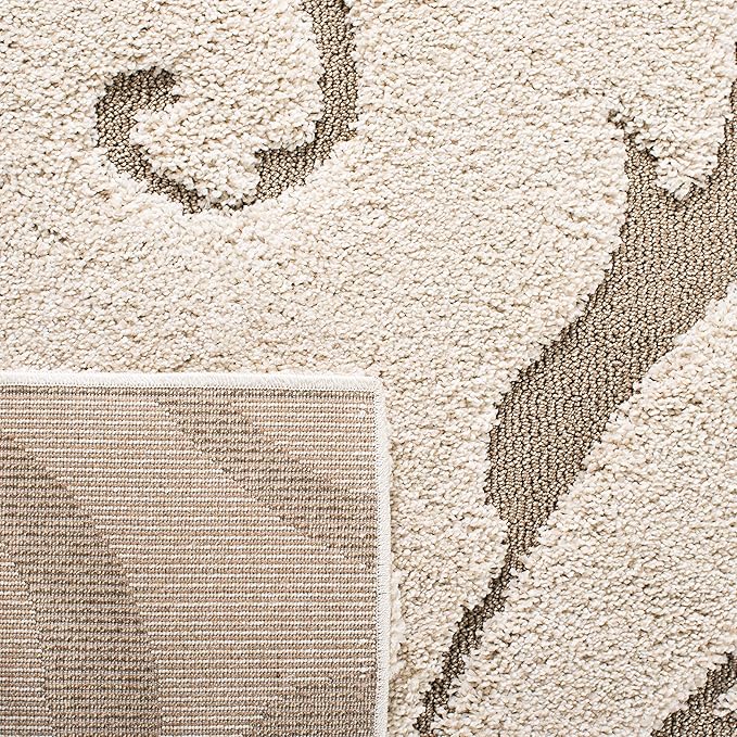 SAFAVIEH Florida Shag Collection Runner Rug - 2'3" x 7', Cream & Beige, Scroll Design, Non-Shedding & Easy Care, 1.2-inch Thick Ideal for High Traffic Areas in Living Room, Bedroom (SG455-1113)