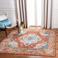 SAFAVIEH Monaco Collection Area Rug - 8'8" Square, Orange & Light Blue, Boho Chic Medallion Distressed Design, Non-Shedding & Easy Care, Ideal for High Traffic Areas in Living Room, Bedroom (MNC243H)