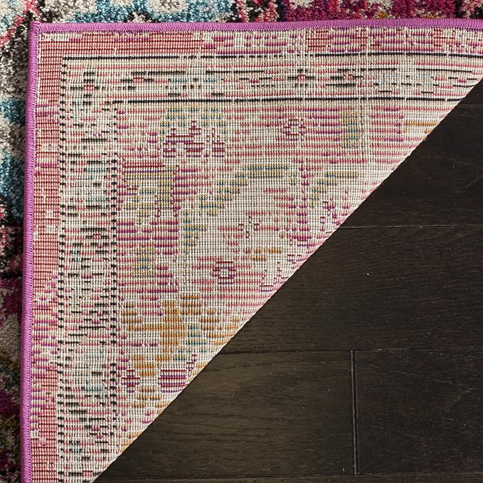 SAFAVIEH Monaco Collection Area Rug - 6'7" x 9'2", Pink & Multi, Boho Chic Medallion Distressed Design, Non-Shedding & Easy Care, Ideal for High Traffic Areas in Living Room, Bedroom (MNC243D)