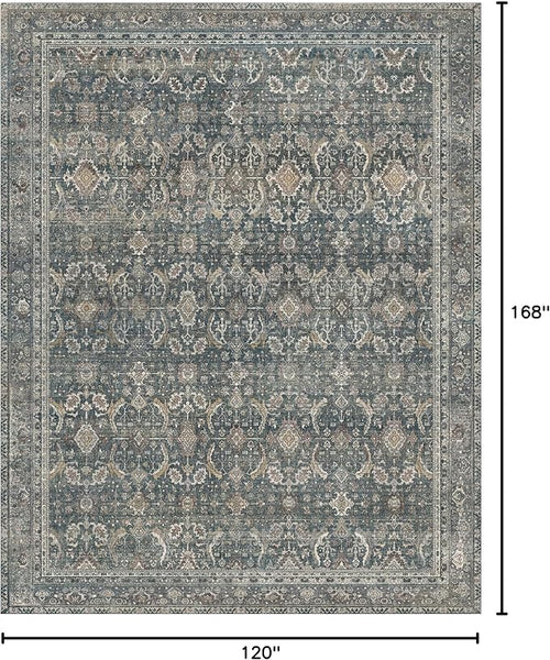 10X14 Area Rugs Machine Washable Rugs for Living Room, Vintage Boho Large Rugs for Bedroom Dining Room, Non Slip Indoor Soft Distressed Lightweight Thin Low Pile Carpet, Deep